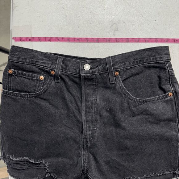 Levi's Womens 501 Grunge Shorts W32 Black Fringe Raw Hem Button Fly Distressed - Picture 11 of 13